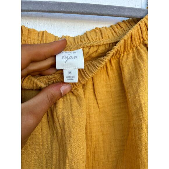 Roan + Ryan Mira Pleated Gauze Off Shoulder Peasant Top Blouse, Yellow, Sz M - Picture 2 of 4